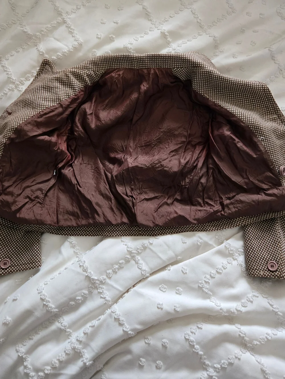Vintage 60s/70s Brown Check Cropped Mod Blazer Jacket - European Size 42 - Picture 6 of 12